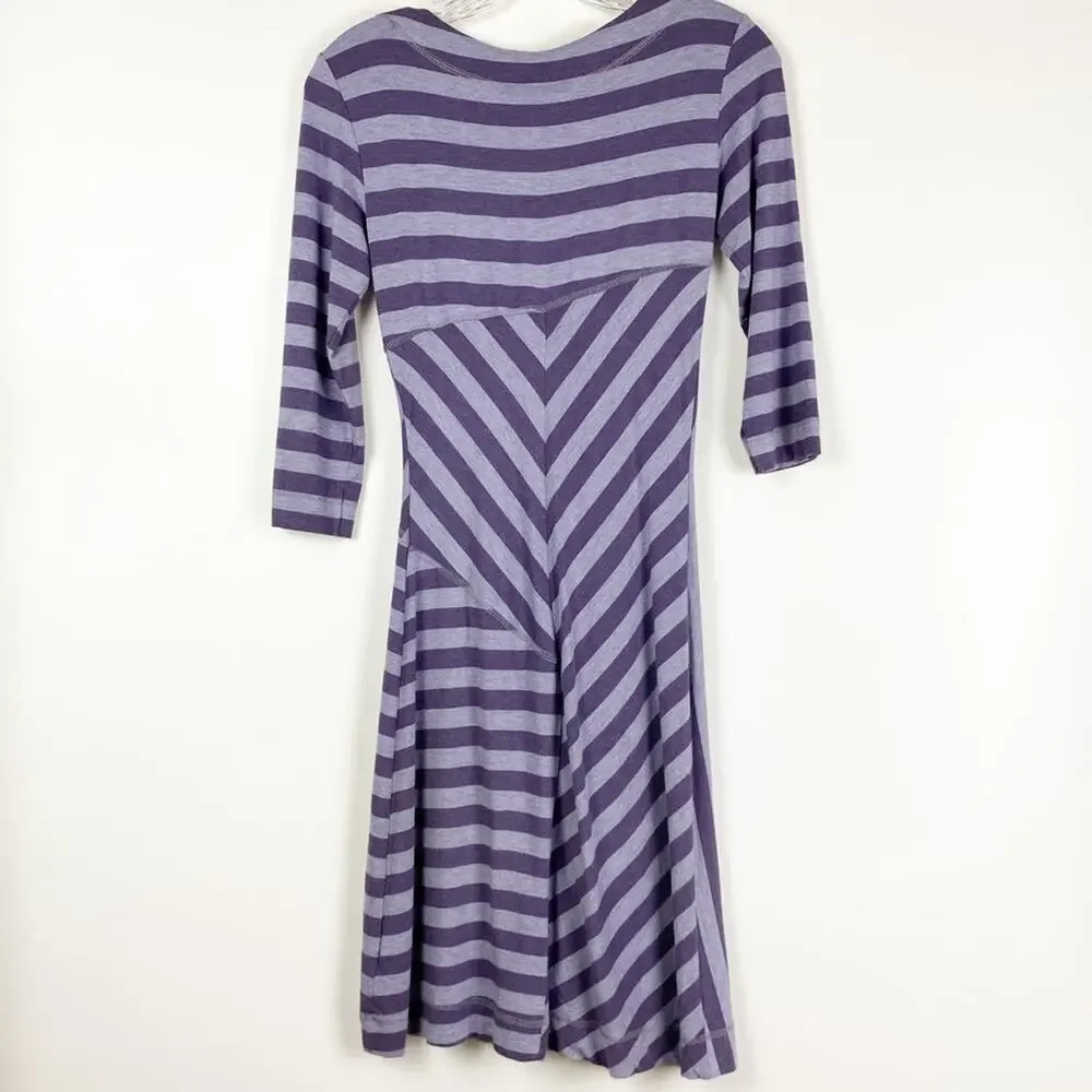 Athleta Striped Splendor Lotus Dress Purple Stripe Faux Wrap Womens Size XXS - Picture 8 of 11